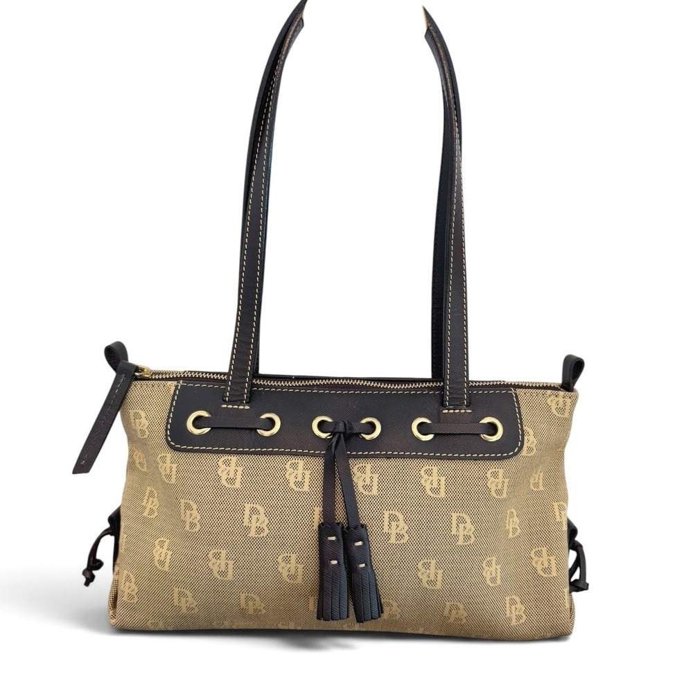 Dooney & Bourke Signature Monogram Canvas Leather Tassel Shoulder Bag USA